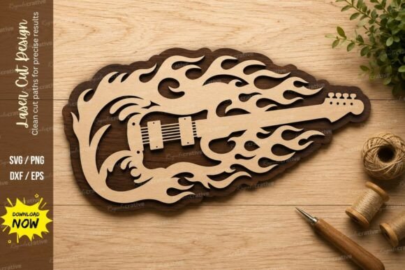 Flaming Electric Guitar Laser Cut SVG: A Creative Asset for Precision Projects