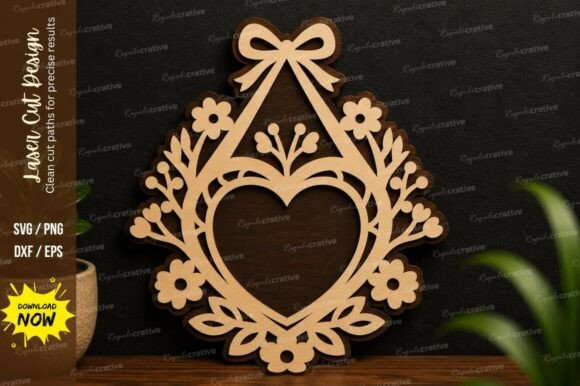 Heart Floral Ornament Laser Cut Svg File