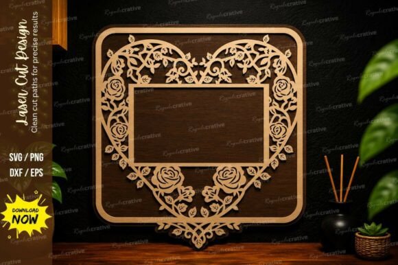 Heart Frame Laser Cut SVG Floral Border