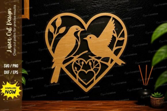 Love Birds Heart Laser Cut Svg Design