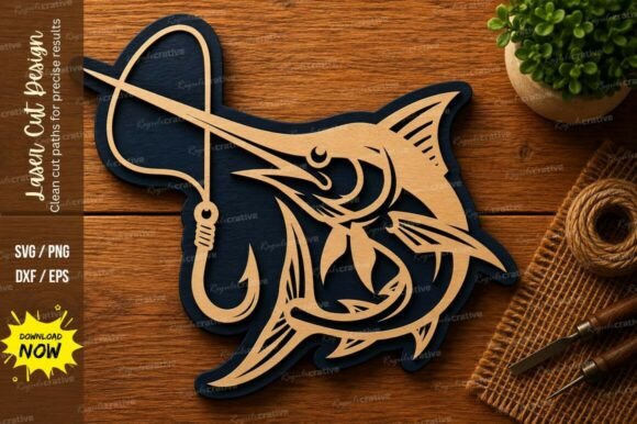 Marlin Fish SVG Deep Sea Fishing Laser for Precision Cutting Projects