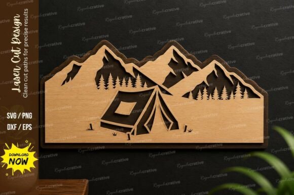 Mountain Camping Scene Laser Cut Svg
