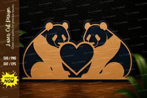 Panda Heart Love Laser Cut SVG Design
