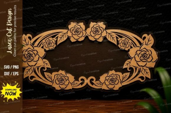 Rose Oval Frame Laser Cut SVG Design