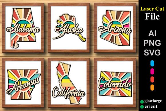 USA 50 States Retro Map Laser Paper Cut