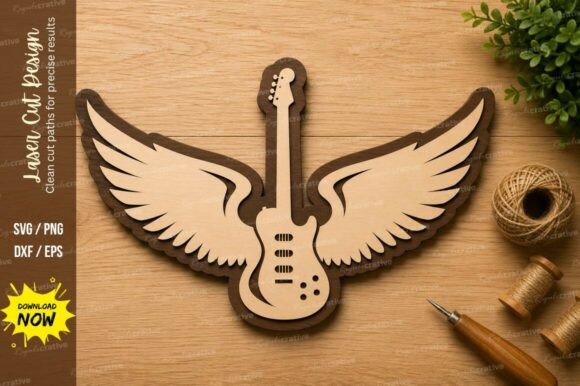 Winged Electric Guitar Laser Cut SVG